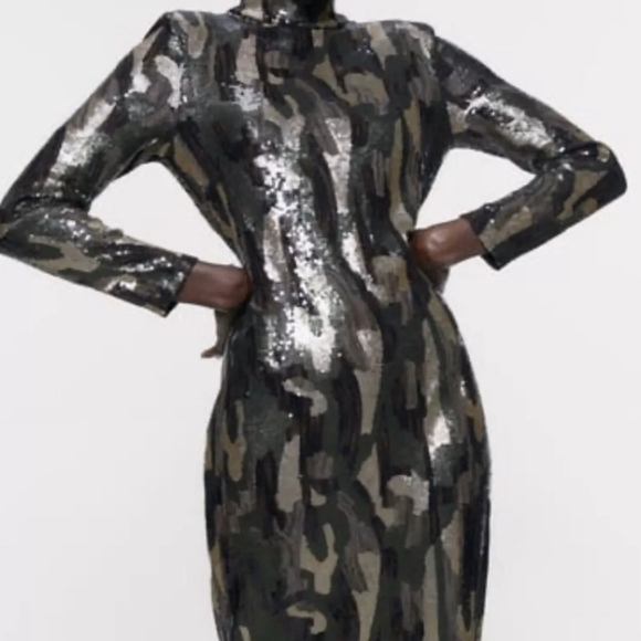 ZARA Camo Sequin Dress - Picture 8 of 15